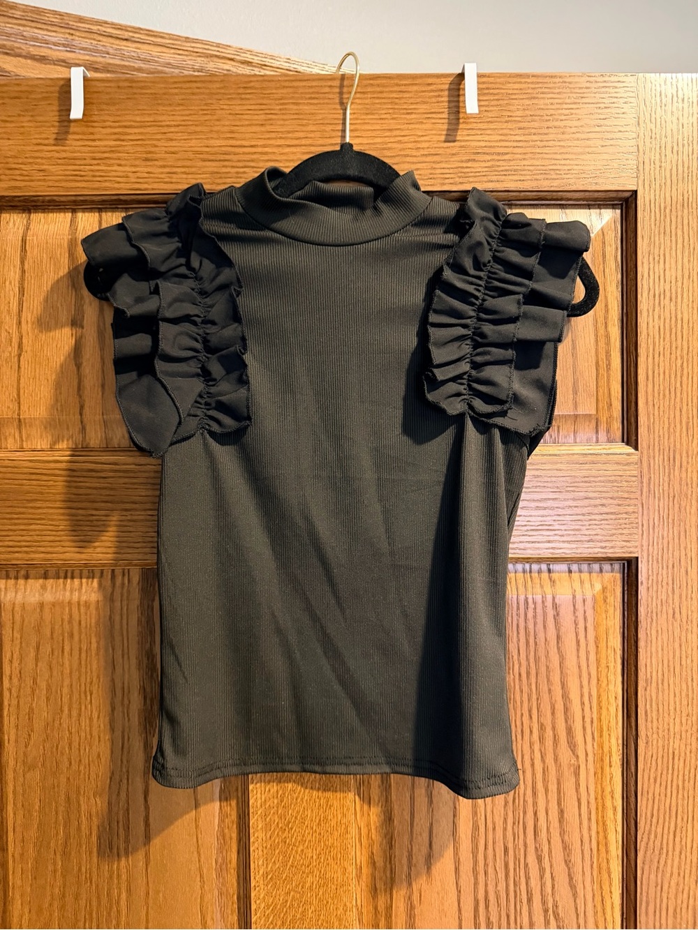 Women’s Black Ruffle Sleeve Mock Neck Top